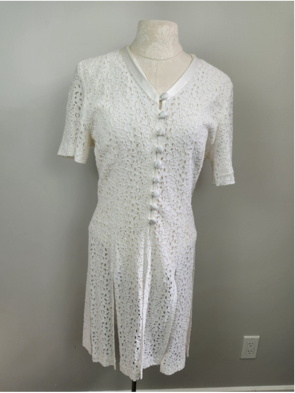 VTG 90s White Crochet Lace Button-Front Top Size 12 Fits Large Romantic Angel - Picture 3 of 15